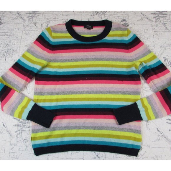 J Crew 100% cashmere Multicolor long sleeve crew neck sweater womens size M - Picture 5 of 9